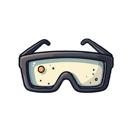 Cartoon illustration of safety goggles with a desert scene reflected in the lenses. Protective eyewear concept.のイラスト素材