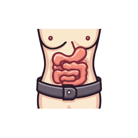 Pixel art illustration of a torso with intestines being squeezed by a tight belt, symbolizing digestive issues.のイラスト素材