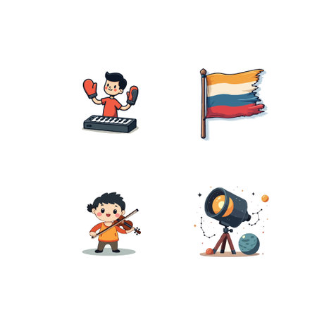 A collection of cute cartoon illustrations showcasing various hobbies and interests, perfect for educational or creative projects.のイラスト素材