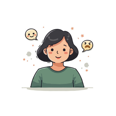 Illustration of a cartoon woman with happy and sad emotions. Concept for mental health, mood swings,...