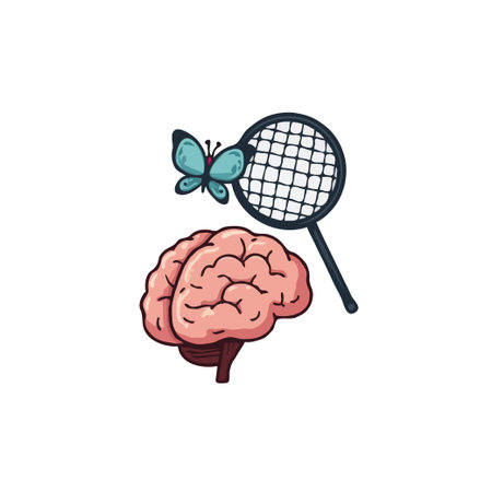 Conceptual illustration showing a brain, butterfly, and net, representing mental health,...