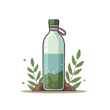 Illustration of a reusable water bottle with plants, symbolizing sustainability and eco-consciousness. Ideal for environmental themes.のイラスト素材