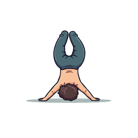 Cartoon illustration of a man doing a headstand. Fitness and healthy lifestyle concept.のイラスト素材