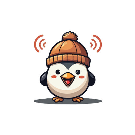 Adorable cartoon penguin wearing a cozy winter hat, perfect for seasonal designs and illustrations. Cheerful and charming.のイラスト素材