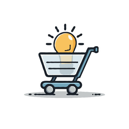 Illustration of a shopping cart containing a light bulb, symbolizing ideas, innovation, and smart purchasing decisions.のイラスト素材