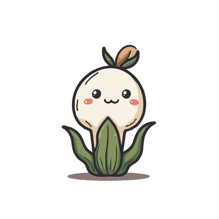 Adorable turnip cartoon character with a sweet smile, perfect for children's books, educational materials, and food-related designs.のイラスト素材