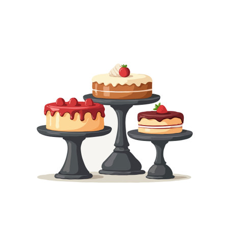 Three delicious cakes on elegant stands, perfect for celebrations, desserts, or bakery promotions....