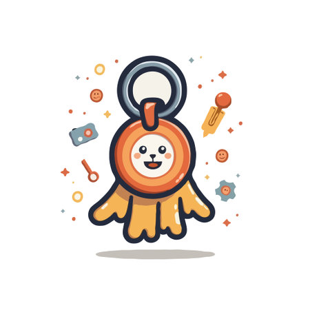 Adorable cartoon illustration of a mascot keychain with a smiling face. Perfect for designs, prints, and creative projects.のイラスト素材