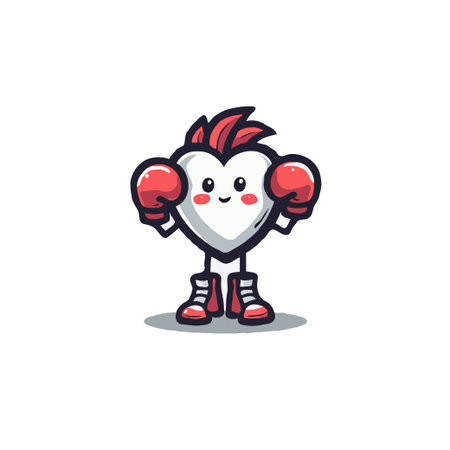 Cute heart character wearing boxing gloves and shoes, ready to fight. Vector cartoon illustration for design.のイラスト素材