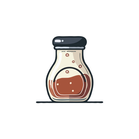 Illustration of a cartoon jar filled with a brown liquid, perfect for food or drink related designs.のイラスト素材