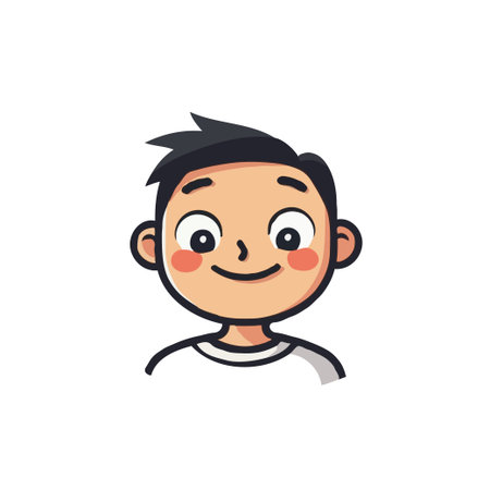 Adorable cartoon illustration of a young boy with a cheerful smile. Perfect for children's books, educational materials, and character design.のイラスト素材