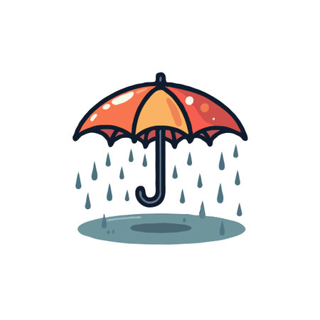 Adorable cartoon illustration of an umbrella protecting from rain, perfect for weather-related designs and children's content.のイラスト素材