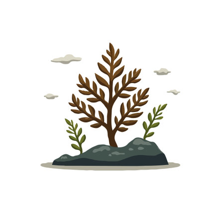 Pixel art illustration of a tree growing on a rocky island with small clouds in the background, nature concept.のイラスト素材