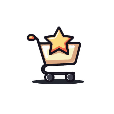 Illustration of a shopping cart with a star icon, symbolizing favorite items or top-rated products.のイラスト素材
