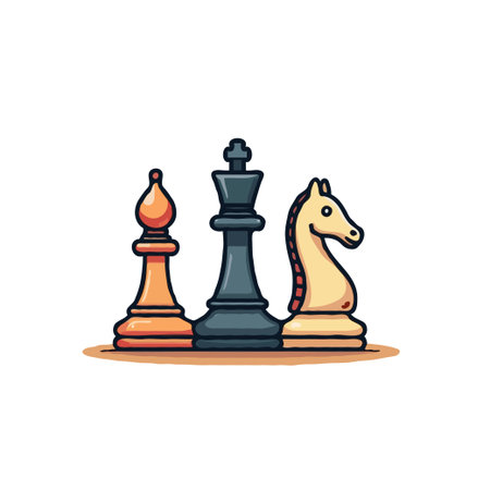 Cartoon illustration of chess pieces including a bishop, king, and knight, ideal for game-related designs.のイラスト素材