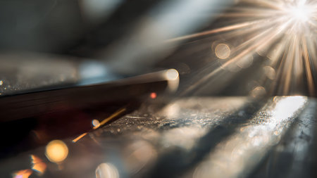 Abstract image featuring light streaks and shadows on a textured surface, creating a dynamic and visually interesting composition.の素材