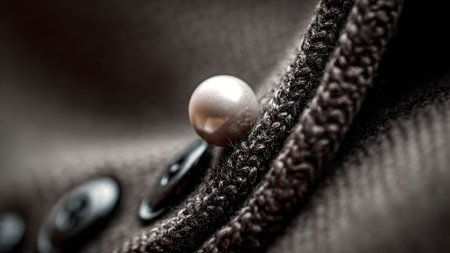 Close-up of a coat button with intricate details. The image showcases the texture and design of the button.の素材