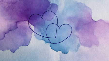 Abstract watercolor background with intertwined hearts, symbolizing love, connection, and relationships. Soft pastel colors create a romantic and dreamy aesthetic.の素材