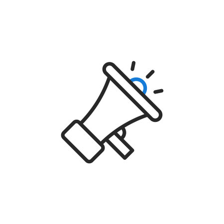 Megaphone icon for announcements, marketing, and promotion. Symbolizes communication, voice, and broadcasting messages effectively.のイラスト素材