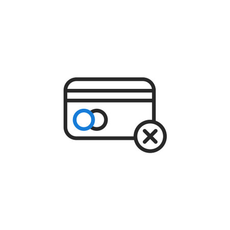 Declined card icon. Vector illustration of a credit card with a cross, representing payment failure or rejection.のイラスト素材