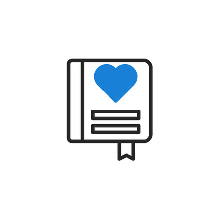 Charming icon of a diary with a heart, symbolizing love stories, personal reflections, and heartfelt memories. Ideal for romantic themes.のイラスト素材