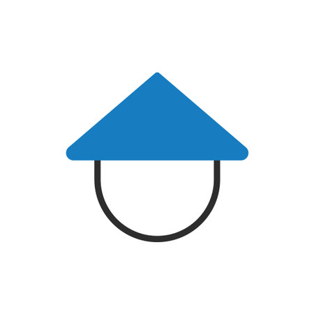 Simple and modern house icon featuring a blue roof and black outline, ideal for real estate or home services.のイラスト素材