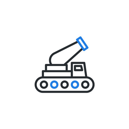 Icon illustration of a missile launcher truck on a white background. Perfect for military or war concepts.のイラスト素材
