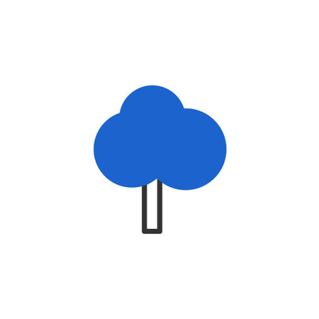 Simple, stylized blue tree icon with a dark gray trunk against a clean white background. Minimalist design for nature concepts.のイラスト素材