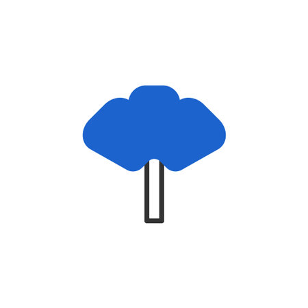 Simple vector icon of a blue tree with a brown trunk on a white background. Minimalist design.のイラスト素材