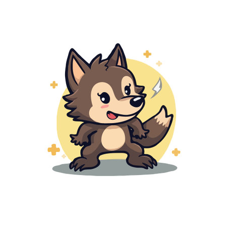 Adorable cartoon wolf character illustration. Perfect for children's books, educational materials, and playful designs.のイラスト素材