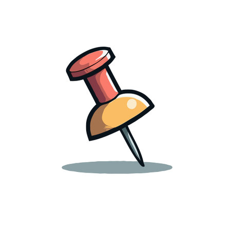 Illustration of a cartoon push pin with red head and yellow body, isolated on white background.のイラスト素材