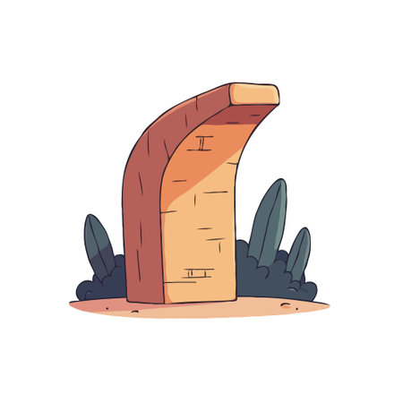 Whimsical cartoon illustration of a brick archway surrounded by stylized foliage, creating a playful and inviting scene.のイラスト素材