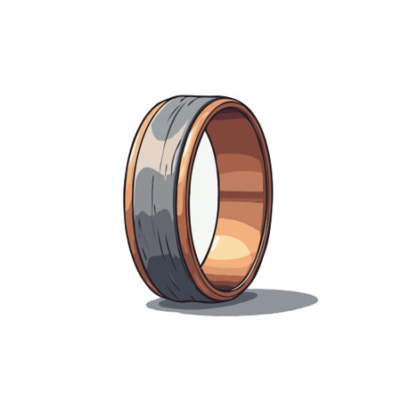 Detailed illustration of a two-tone wedding ring, featuring a blend of silver and gold, casting a soft shadow.のイラスト素材