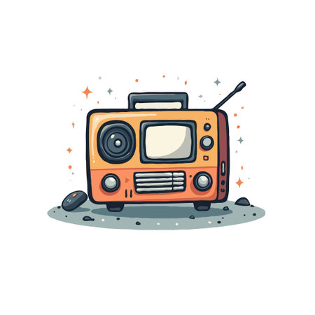 Cartoon illustration of a vintage television set with an antenna, perfect for retro or technology themed designs.のイラスト素材