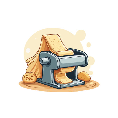 Cartoon illustration of a pasta machine with dough, perfect for culinary blogs and food-related content.のイラスト素材
