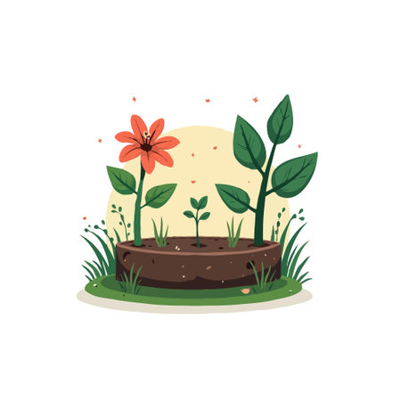 Illustration of plants growing in soil, representing new life and growth. Concept for nature, gardening, and sustainability.のイラスト素材