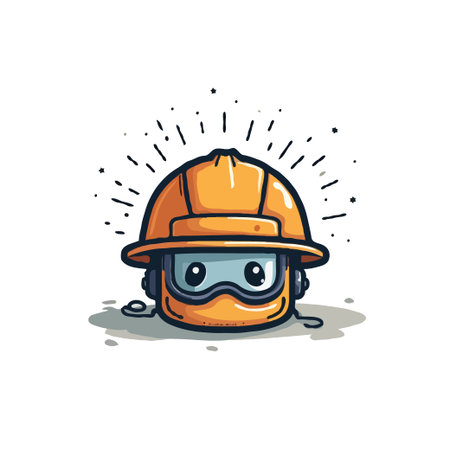 Adorable cartoon illustration of a construction worker wearing a hard hat and safety goggles, radiating positivity and safety.のイラスト素材