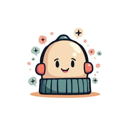 Adorable cartoon illustration of a winter hat with a sweet, smiling face, perfect for seasonal...