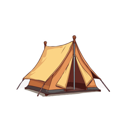 Illustration of a classic camping tent, perfect for outdoor adventure themes, camping, and recreational activities.のイラスト素材
