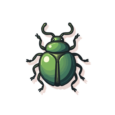 Illustration of a shiny green beetle with detailed shading and texture, isolated on a white background. Ideal for nature and science themes.のイラスト素材