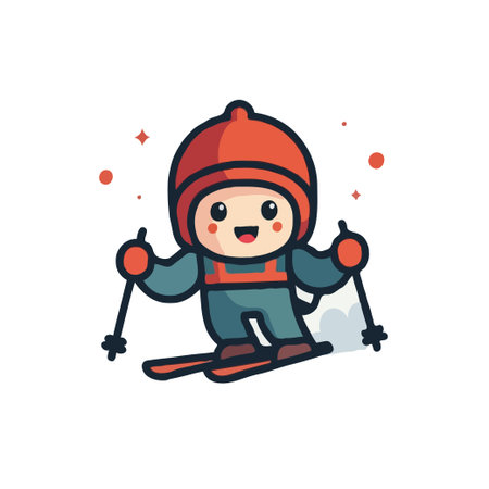 Adorable cartoon skier enjoying a winter day. Perfect for children's books, winter sports promotions, and holiday designs.のイラスト素材