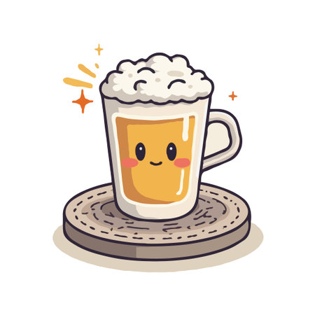 Adorable cartoon illustration of a beer mug with a happy face, perfect for designs related to beverages and fun.のイラスト素材