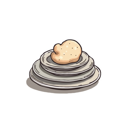 Cartoon illustration of a cookie on a stack of plates. Perfect for food blogs, children's books, and kitchen decor.のイラスト素材