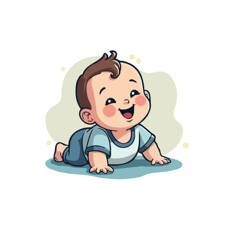 Adorable cartoon illustration of a happy baby crawling. Perfect for baby-related content, children's books, and more.のイラスト素材