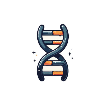 Stylized cartoon illustration of a DNA double helix with vibrant colors and a playful design, isolated on white.のイラスト素材