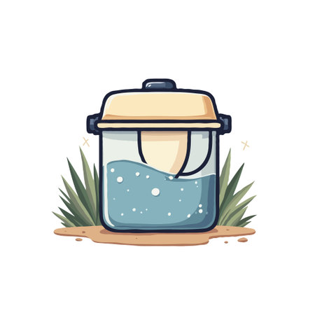 Charming cartoon illustration of a pot filled with water, perfect for adding a playful touch to any project.のイラスト素材