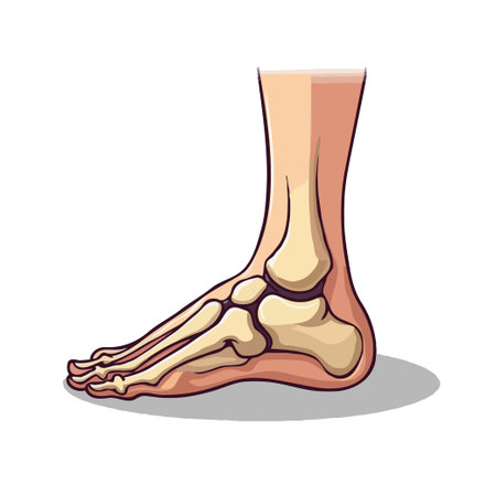 Detailed vector illustration of a human foot and ankle showing the bone structure and skin outline.のイラスト素材