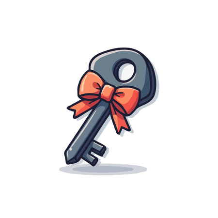 A charming illustration of a key adorned with a festive ribbon, symbolizing opportunity, access, and unlocking potential.のイラスト素材