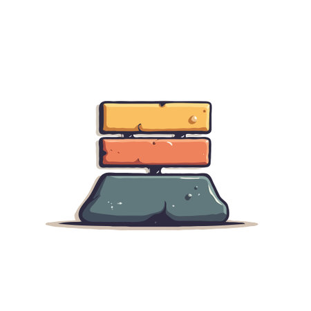 Stylized cartoon illustration of a stone platform with wooden planks, isolated on white. Vector design element.のイラスト素材