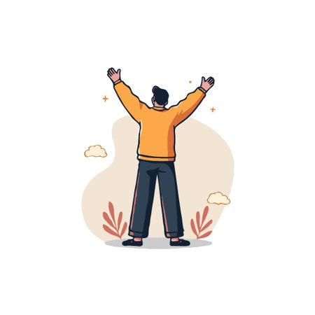 Illustration of a man with arms raised in celebration. Vector art for stock illustration and design.のイラスト素材